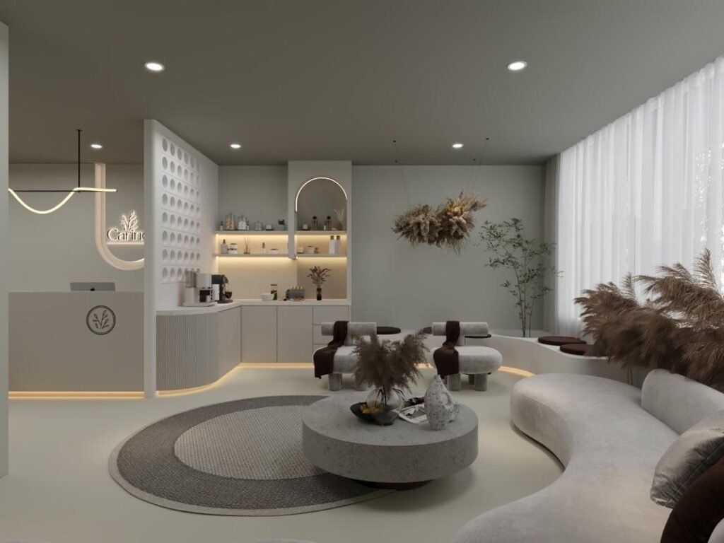Commercial beauty salon interior renovation and custom carpentry fit-out crafted by Tower Tree Renovation for Carino Home Style Beauty in Austin Crest, Johor.